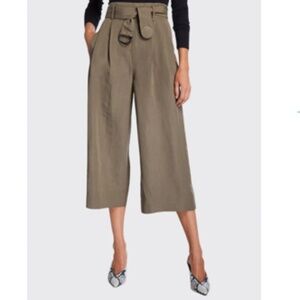 AKRIS PUNTO Fiorella Cropped Wide Leg Pants Womens 6 Brown Linen Missing Belt